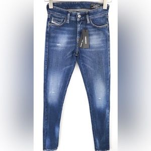 DIESEL Slandy 009CX Women Jeans W25/L32 Distressed Super Skinny Stretch Blue